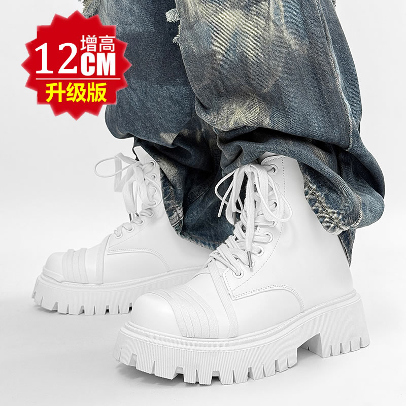 COS白色马丁靴内增高12cm厚底潮