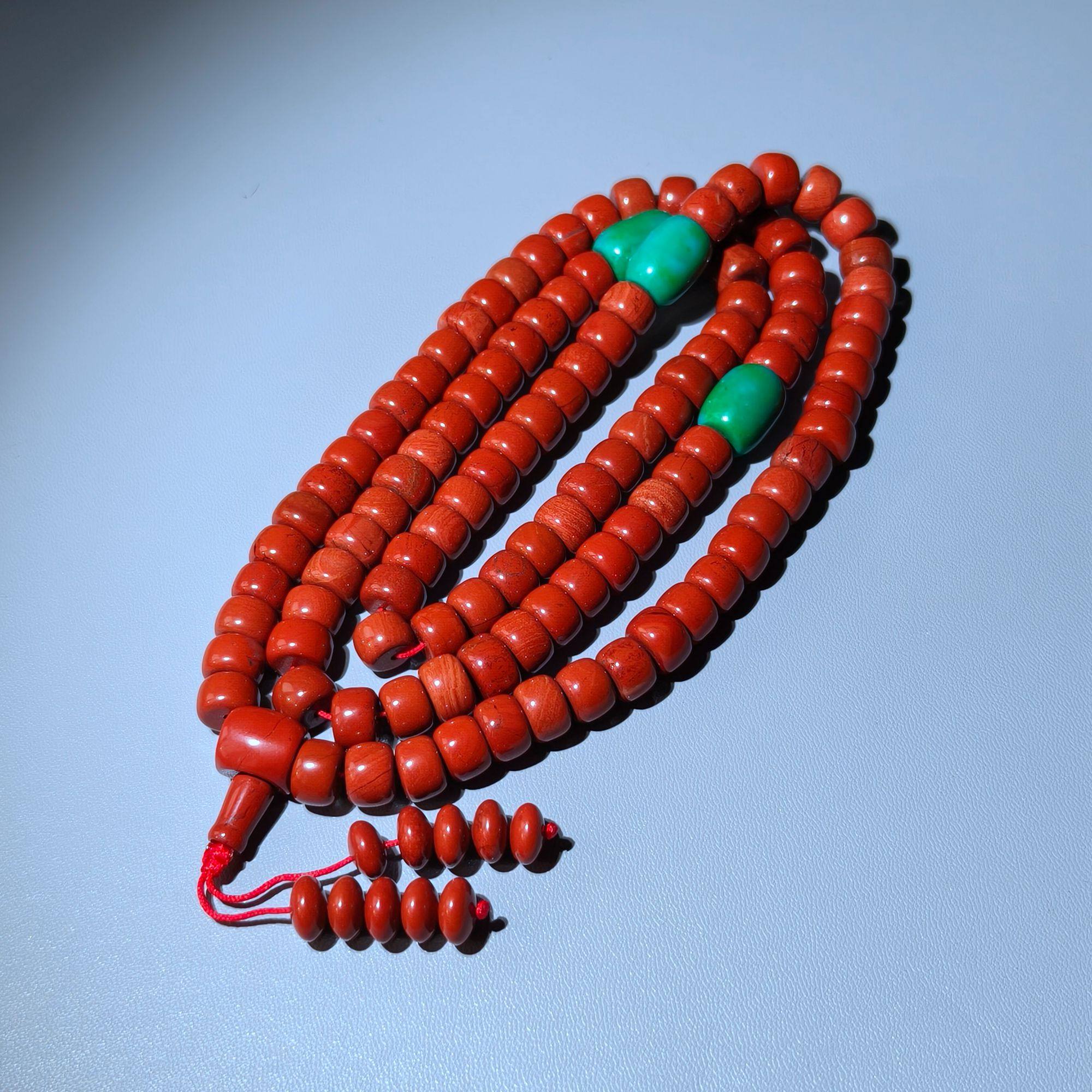 天然南非红碧玉红石108颗老型珠念珠手串 早期库存余2条