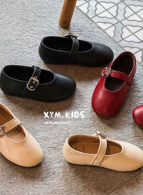 2026春新款时尚法式复古皮带扣女童小皮鞋软底休闲儿童黑色表演鞋