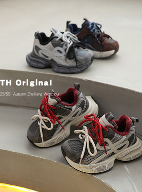 2025冬新款加棉时尚百搭防滑儿童运动鞋双鞋带拼色男女童老爹鞋潮