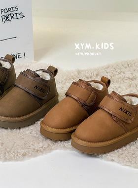 2025冬新款时尚复古儿童低邦雪地靴魔术贴加绒加厚男女童大棉靴子