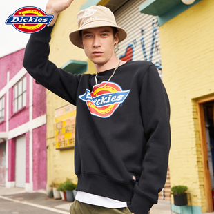 Dickies大logo印花加绒保暖圆领卫衣潮男秋冬季 套头上衣9474 新品