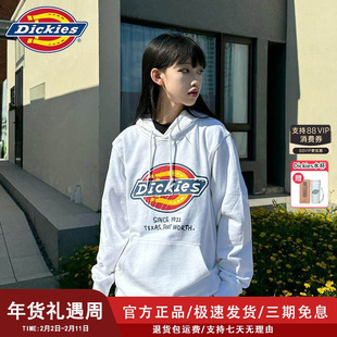 Dickies卫衣女冬季新品手绘风大LOGO印花情侣毛圈布连帽上衣男