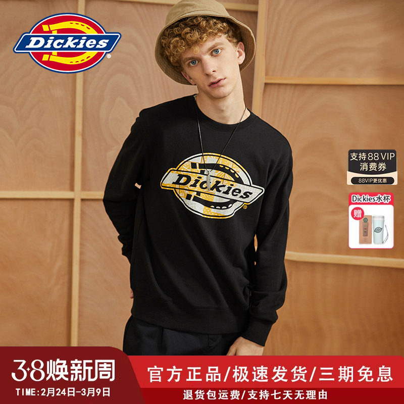 Dickies满底图案印花卫衣秋冬男式圆领休闲全棉毛圈布上衣9451