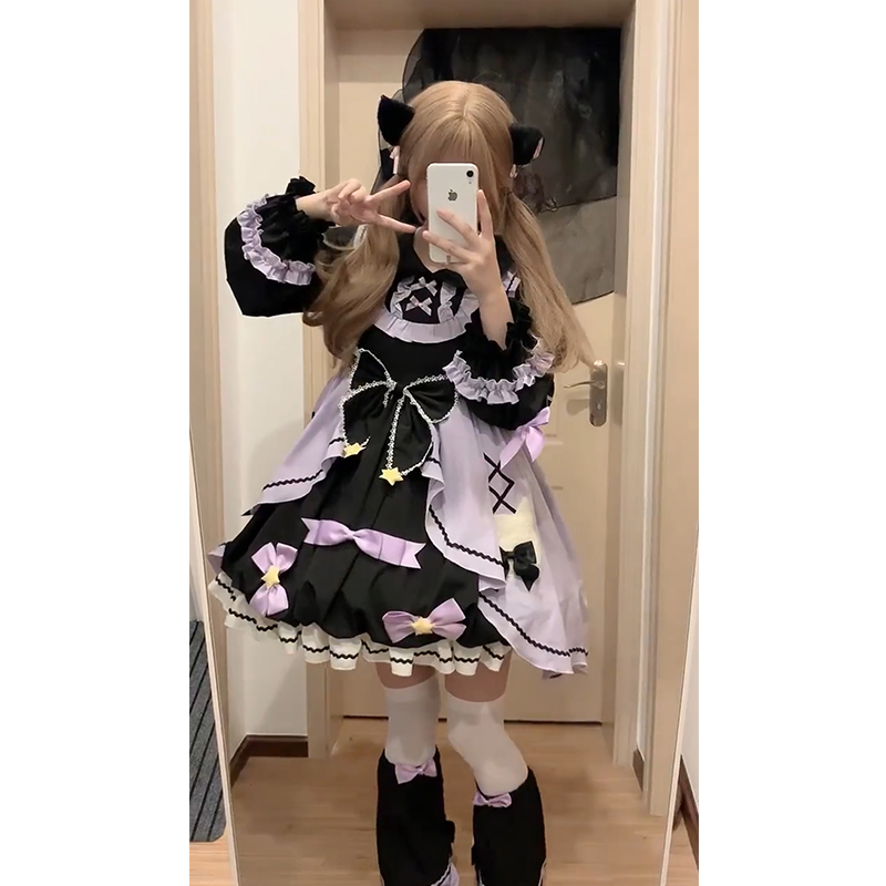 黑紫魔法少女lolita连衣裙op洋装