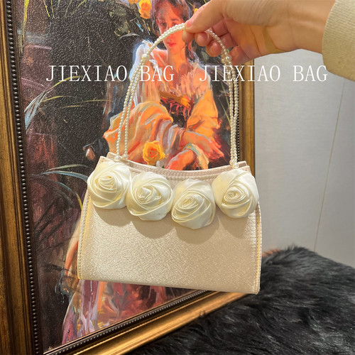 新款复古小众珍珠手提玫瑰花包宫廷风旗袍包仙女新中式手提包女夏