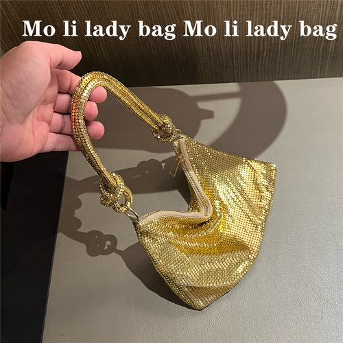 复古重工法式闪亮buning大容量托特包铝片宝石宴会腋下手拿包女包
