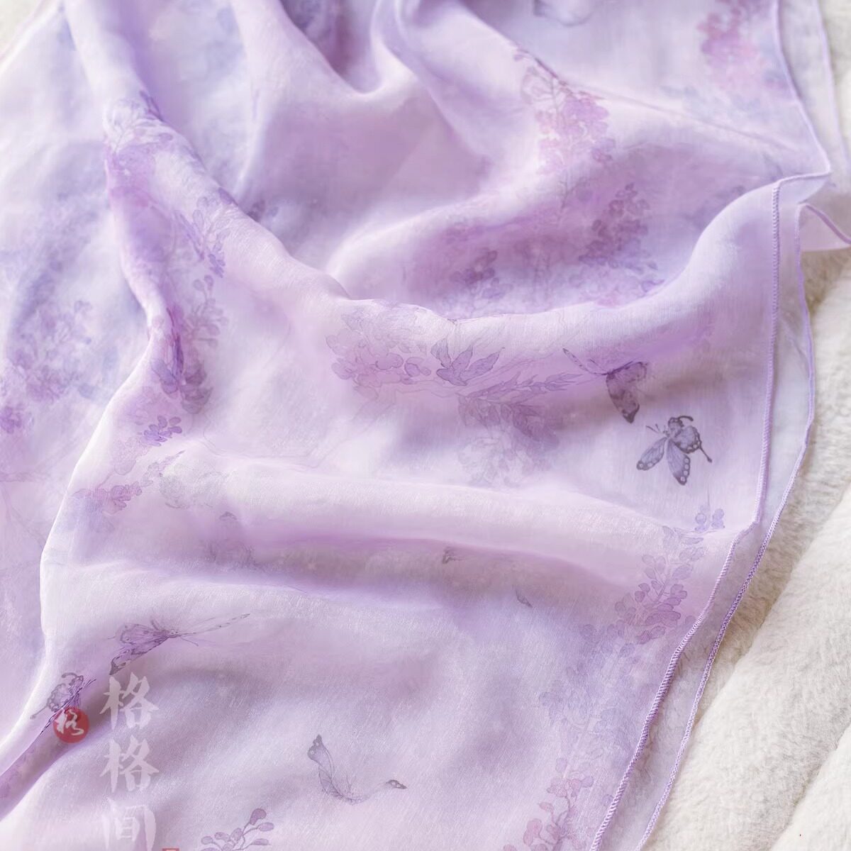 格格间原创【紫藤披帛】紫色百搭印花女汉服超仙舞蹈飘带百搭唐风