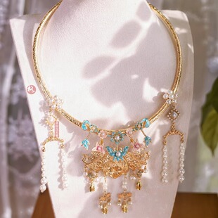 格格间原创【荷花仙】晚明风烧蓝平安锁明制婚服项圈古风项链璎珞