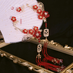 格格间原创 秋冬红色梅花醋酸锆石流苏汉服发夹子百搭配饰 梅尽