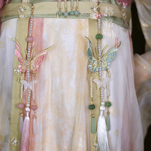 格格间原创【柔光】春天蝴蝶腰链汉服齐胸挂饰腰间配饰长流苏禁步