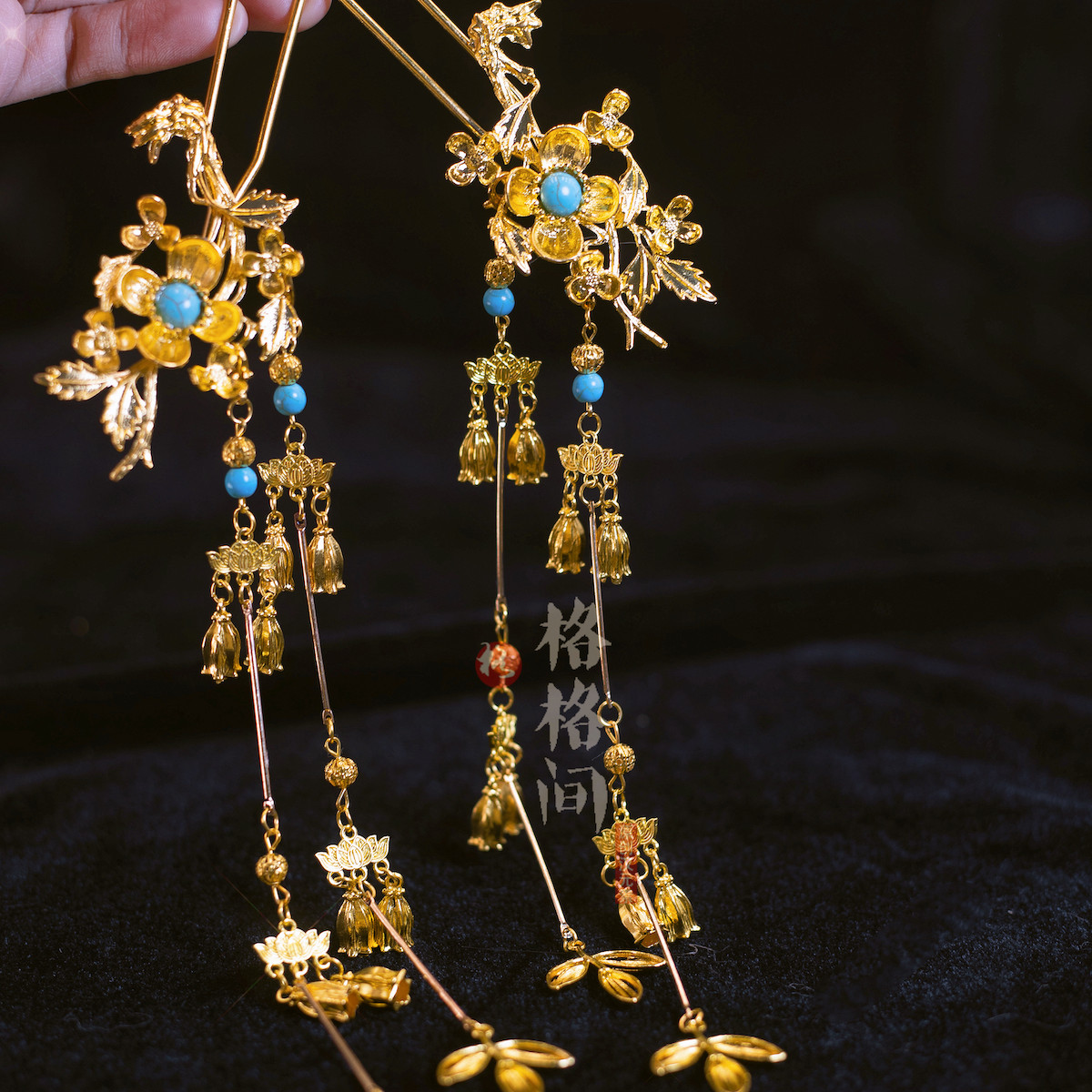 格格间原创【贵女】金色华丽流苏珍珠百搭明制汉服凤冠新娘发簪