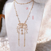 格格间原创 金锁 晚明风平安锁旗袍古风项链女珍珠软璎珞多层