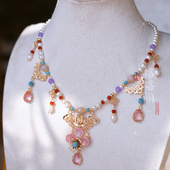 百搭唐风汉服配饰 项链珍珠花朵软璎珞春天新中式 格格间 粉花