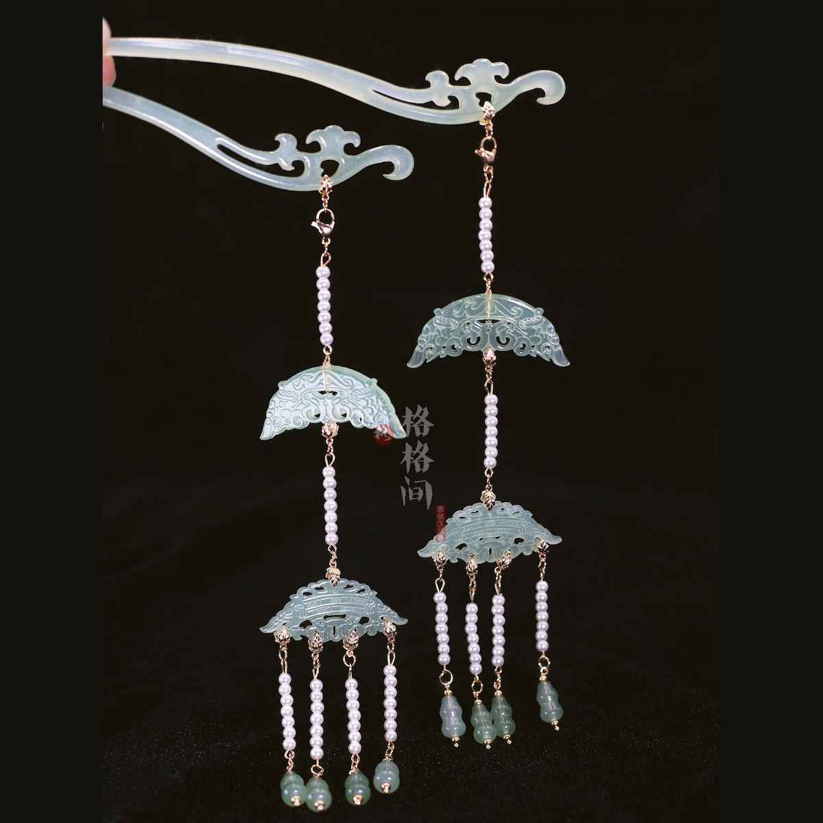 原创玉人歌旗袍玉锁流苏醋酸u簪