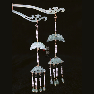 格格间原创【玉人歌】旗袍玉锁流苏醋酸u簪子头饰汉服珍珠古风