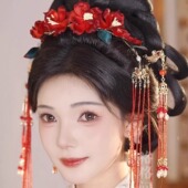 非遗绒花华丽凤冠霞帔古风汉服配饰发冠套装 格格间原创 雪绒花