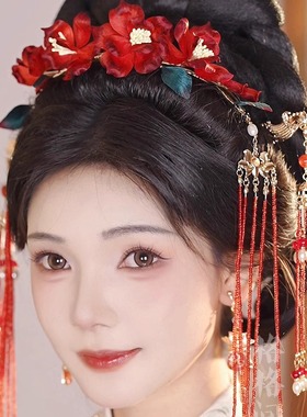 格格间原创【雪绒花】非遗绒花华丽凤冠霞帔古风汉服配饰发冠套装