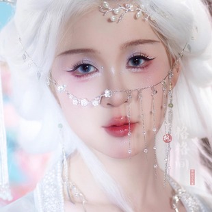 格格间原创【鹤闲】银色清冷感异域风面纱项链百搭汉服头饰流苏