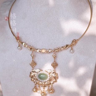 格格间原创【怀袖】东陵玉明制平安锁儿童项圈古风项链女珍珠璎珞