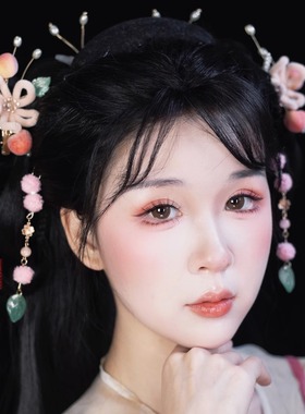 格格间原创【桃乐多】粉色凌妙妙衍生款桃子仿绒花发夹汉服头饰