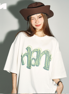 NOMT   国潮小草防晒印花logo透气宽松百搭春夏男女情侣款短袖T恤