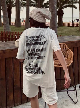 秦奋同款nomt x srme联名款后背扭曲字母logo落肩春青圆领短袖T恤