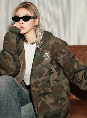 nomt 2025ss春季美式高街毛领连帽拉链重磅卫衣迷彩外套加绒开衫