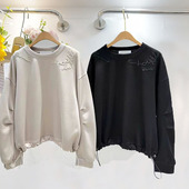 时尚 短外套 上衣女装 个性 不规则刺绣圆领套头卫衣宽松休闲港风长袖