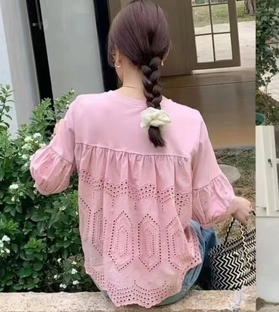 泡泡袖蕾丝荷叶边衬衫