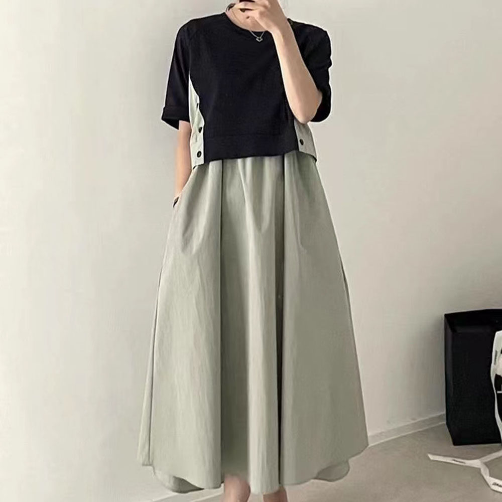 假两套套装连衣裙短袖连身裙女