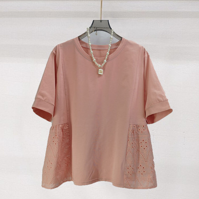 侧边钩花镂空蕾丝拼接女装上衣