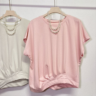 t恤港风简约显瘦T恤百褶下摆设计感女装 上衣潮 不规则短袖 欧美个性