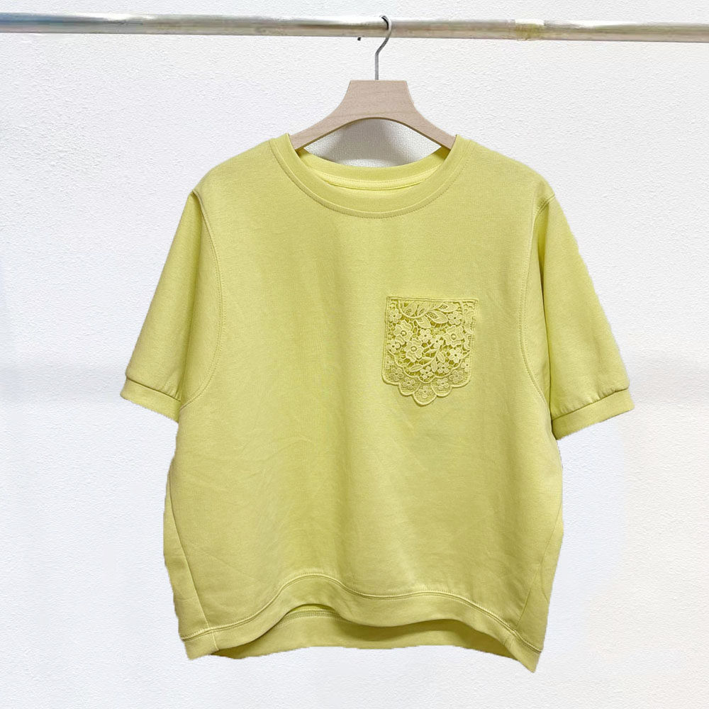 夏季新款时尚韩版钩花镂空单边口袋纯色短袖宽松大码上衣女装衬衫