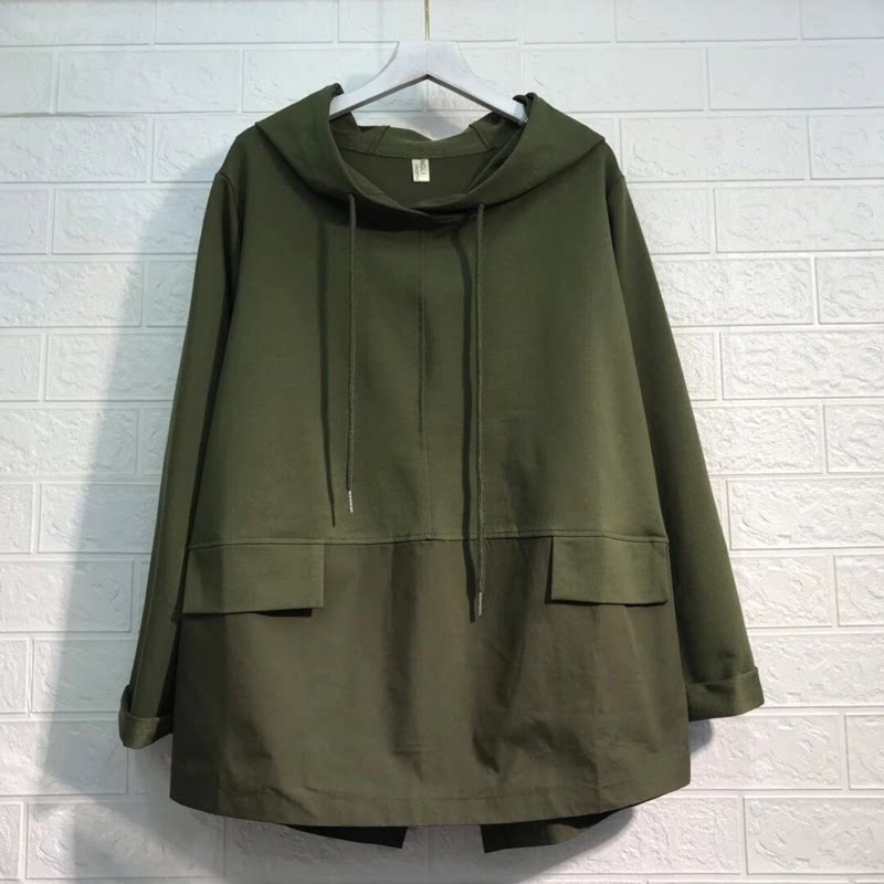 长袖套头连帽卫衣女春秋新款韩版宽松大码休闲港风抽绳上衣短外套