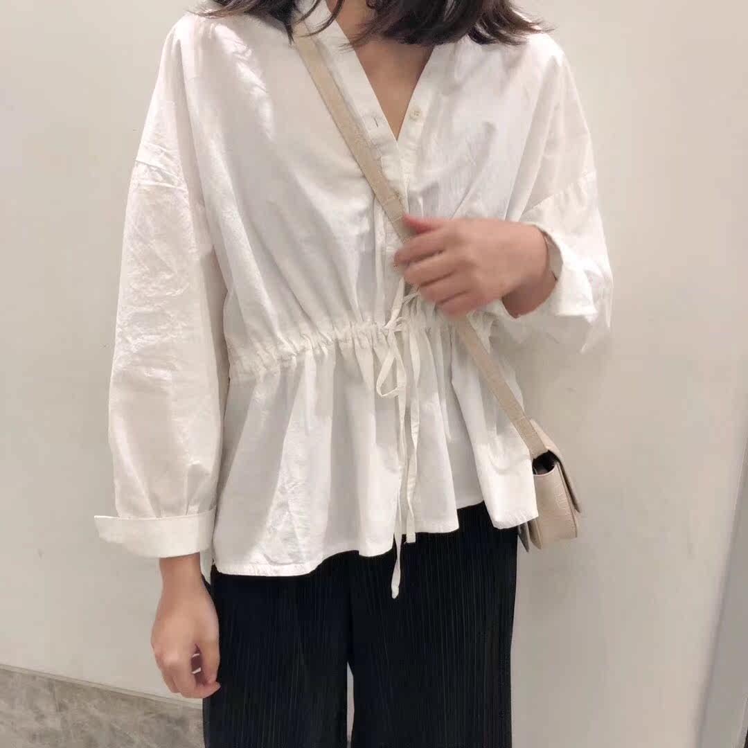 韩国东大门衬衫v领抽绳系带长袖百搭娃娃衫上衣女短款2019春季款|msdalam kategori Butik wanita / wanita, shirt - dari Buy2taobao.com untuk memberikan perkhidmatan ejen Taobao profesional membeli
