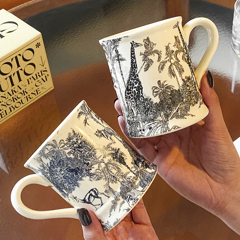法式复古陶瓷杯可微波炉加热马克杯办公室咖啡杯女生喝水杯子家用