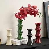 新中式 饰品 节节高升竹节花瓶陶瓷办公室摆件客厅红色竹子小花瓶装