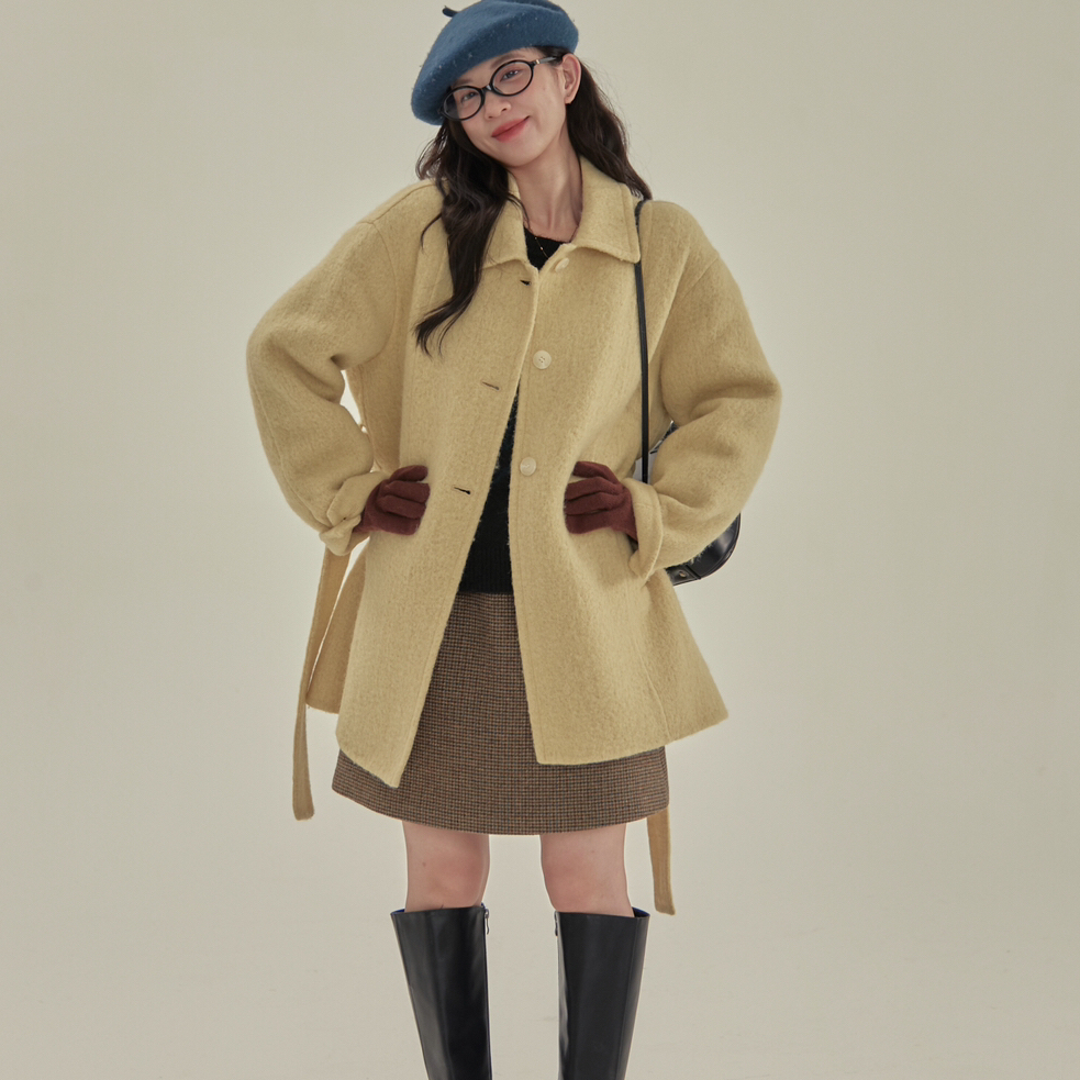 OMELET蛋卷-羊毛外套(配腰带)（含11.4羊驼毛）(80.4绵羊毛)PJ259