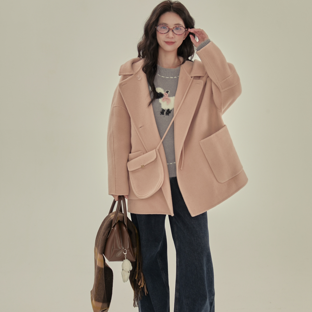 OMELET蛋卷-大衣羊毛外套(配挎包)（含10羊驼毛）(90绵羊毛)XB259