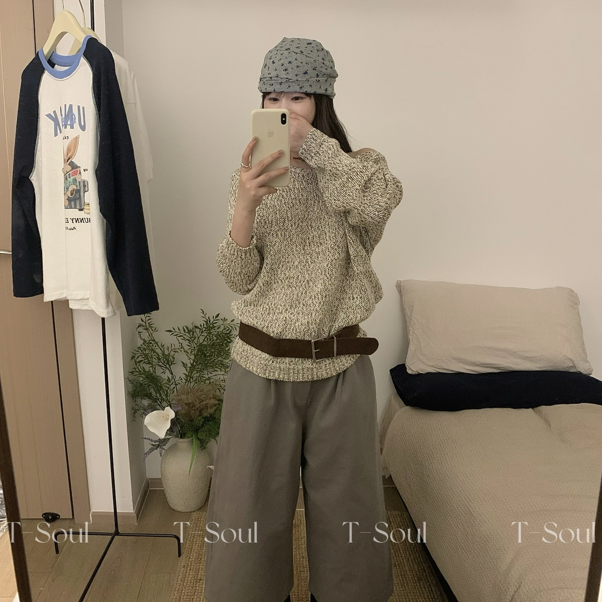 T-Soul-秋上新百搭基础色系宽松休闲短裤(配腰带)09122