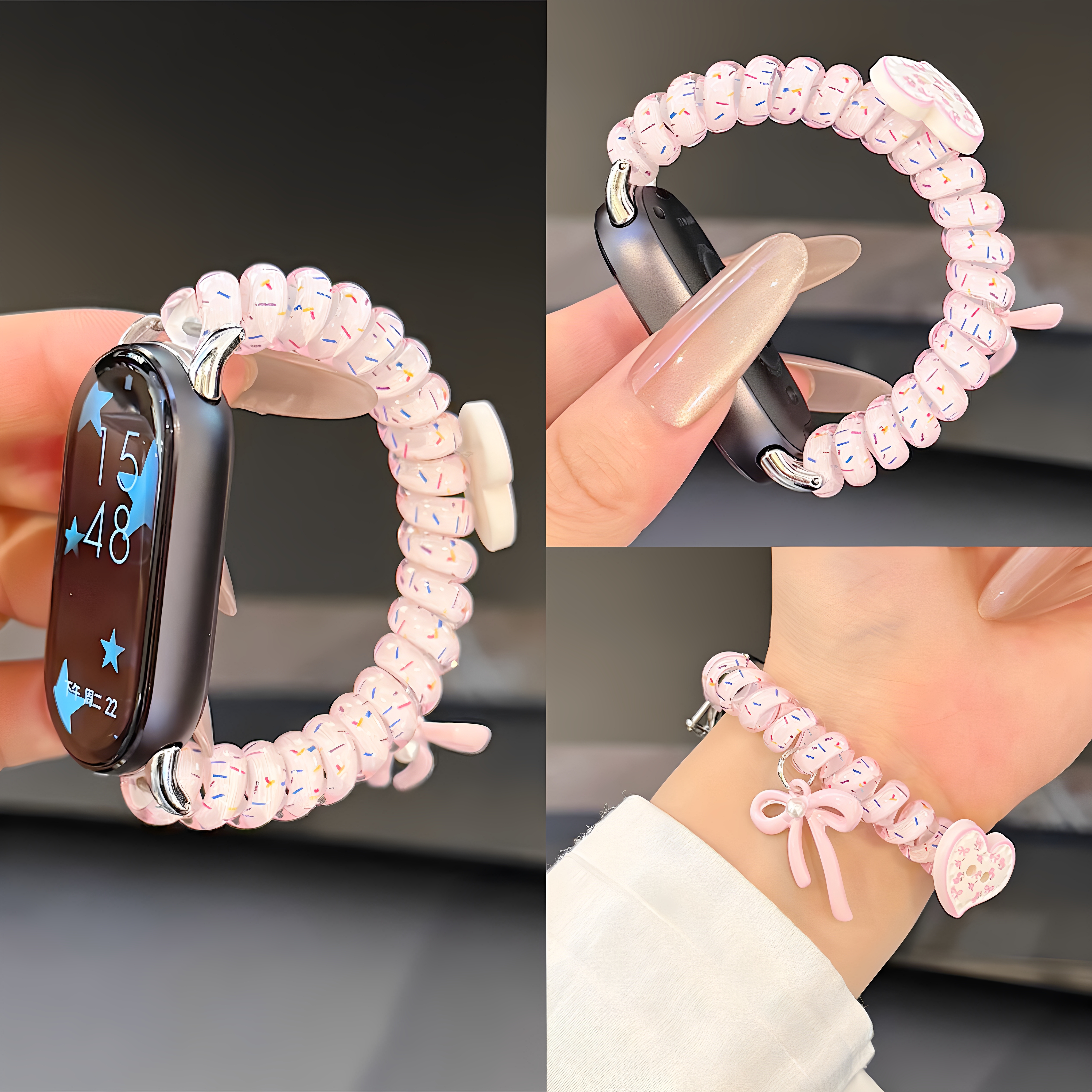 夏季多巴胺电话线适用苹果iwatch表带小米华为手环8/9代弹力发圈