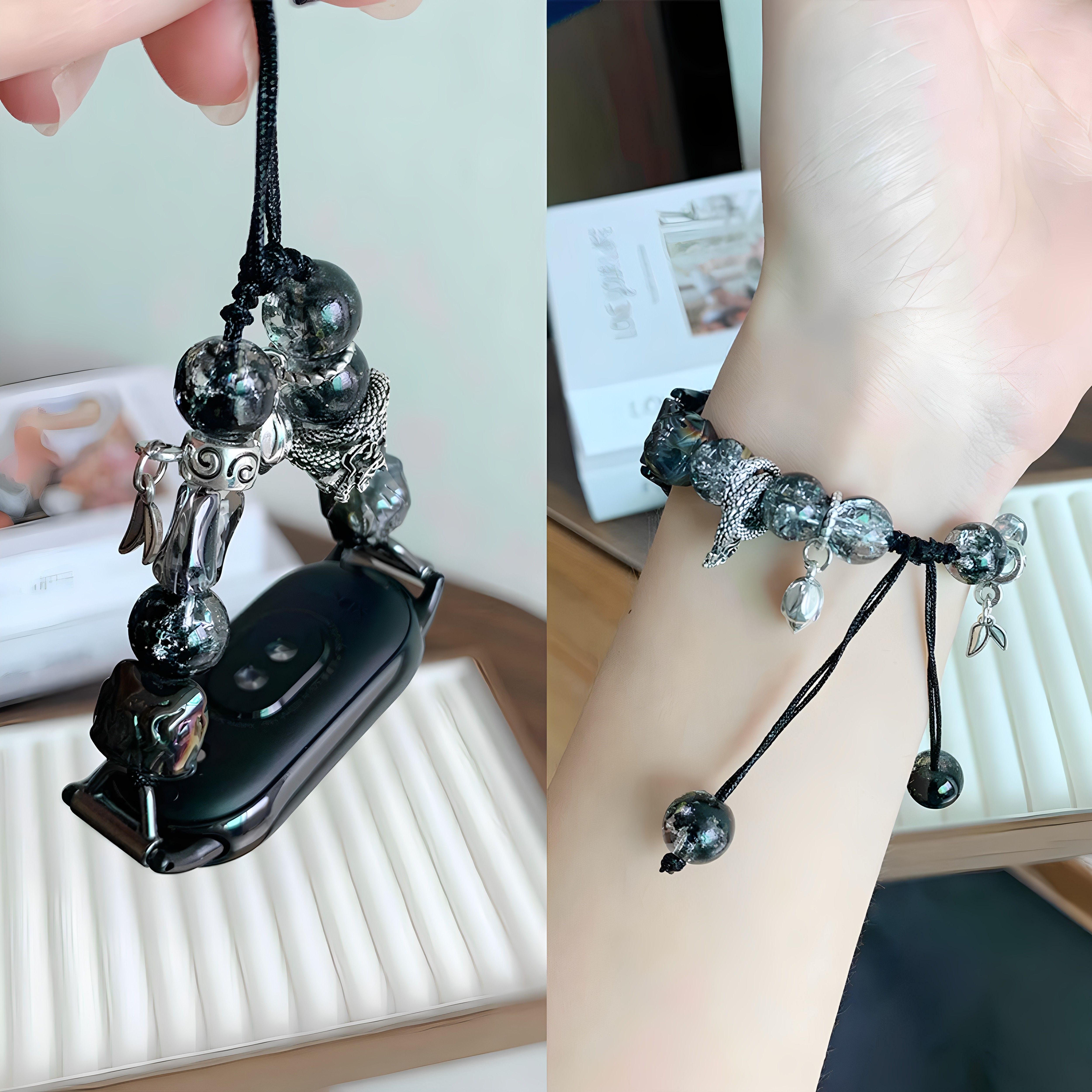 极光蝴蝶爆裂纹串珠适用小米手环10表带国风醒狮红米watch4/5腕带