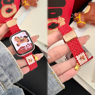 适用appleiwatch11表带马上有钱细款苹果表带S10磁吸编织透气腕带