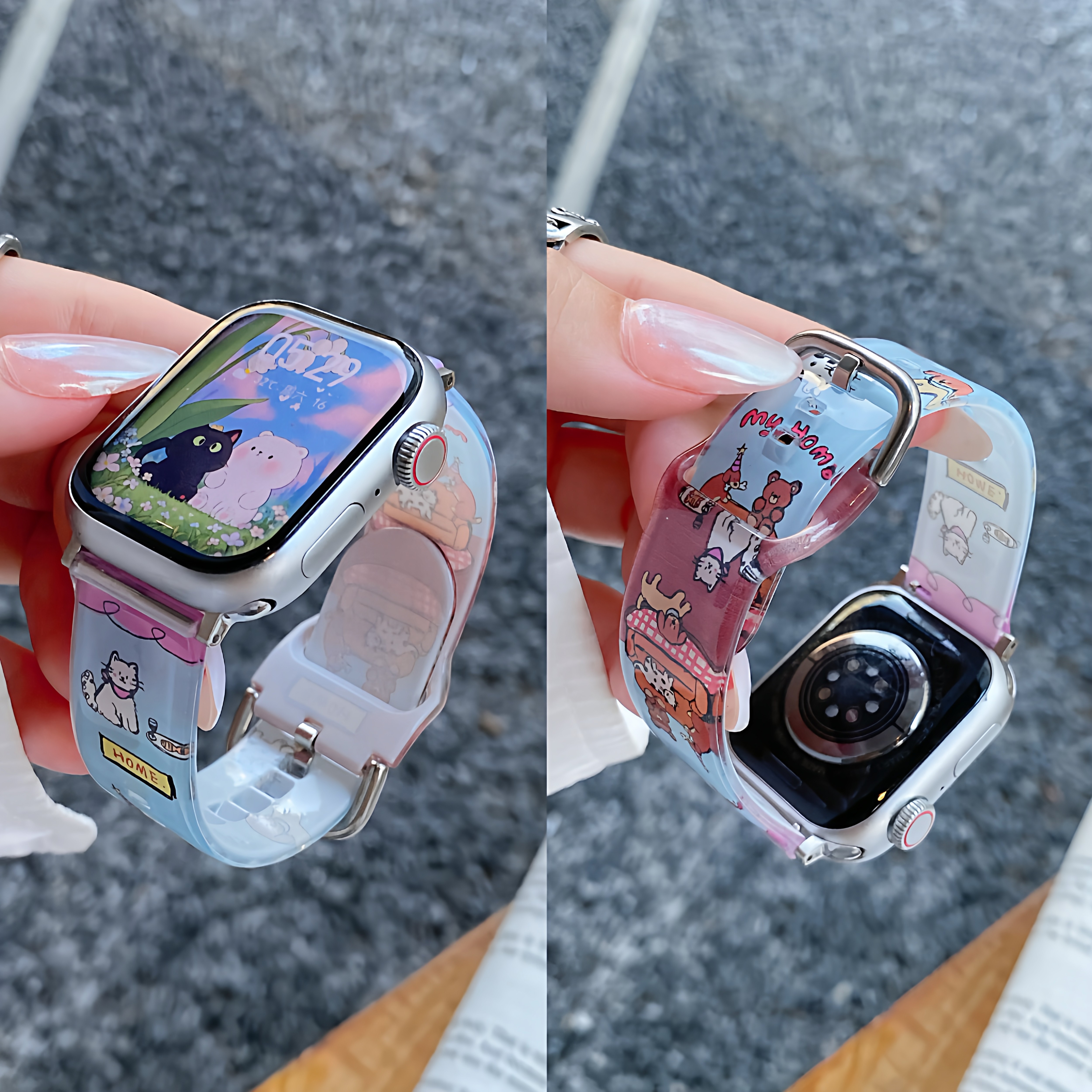 拼色复古童趣猫狗熊适用Apple iwatch苹果S10手表带小米华为通用