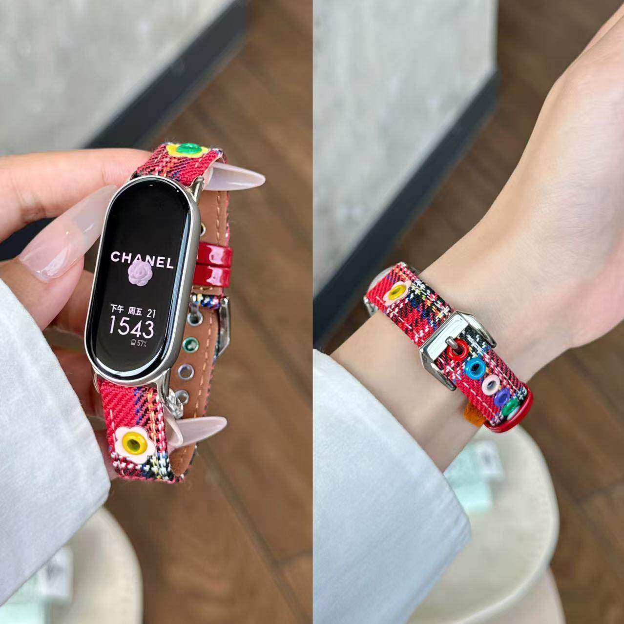 适用苹果手表S11牛仔花帆布表带小米10可爱多巴胺华为小蛮腰腕带