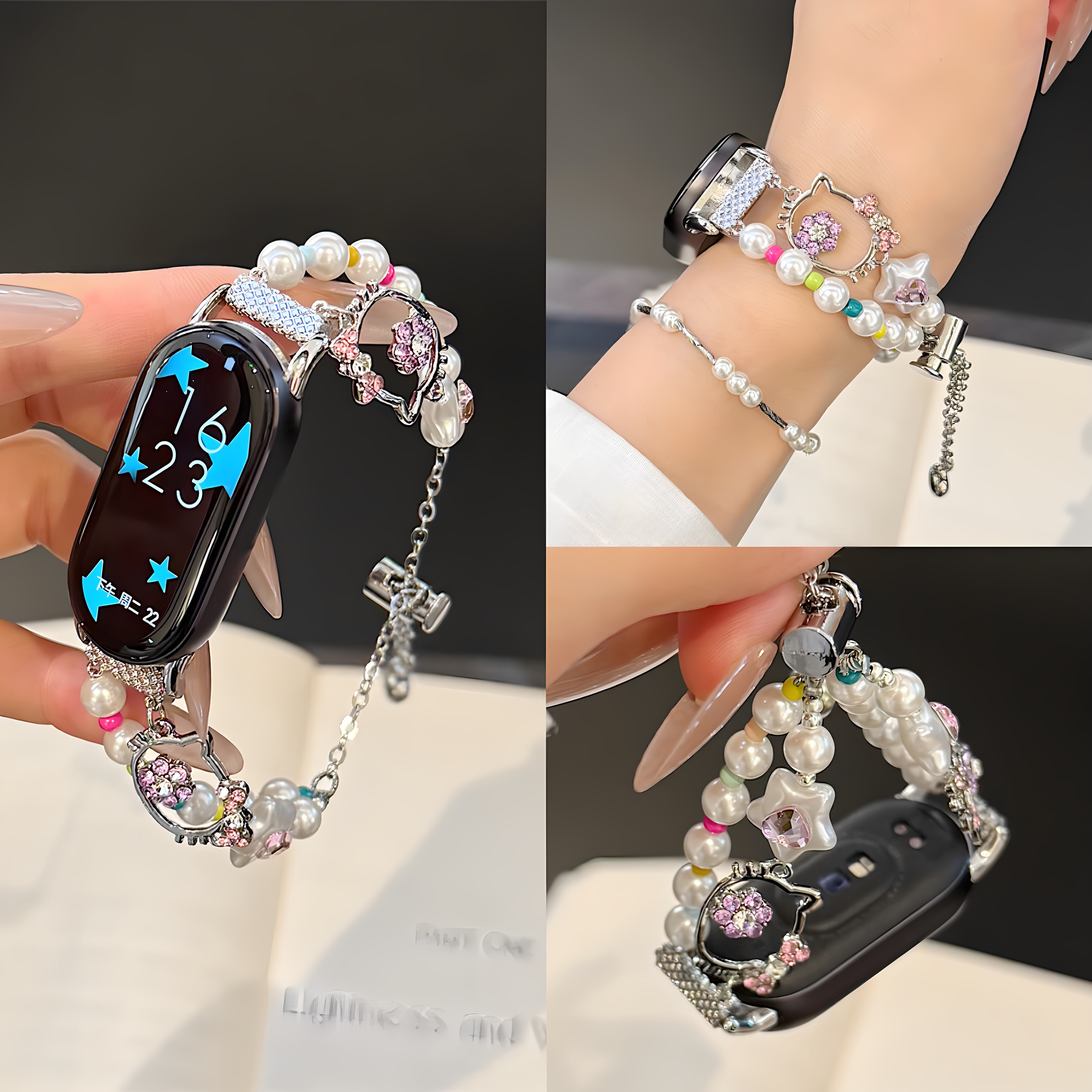 KT猫闪钻珍珠适用苹果iwatchS10表带新款女小米华为手环8/9代腕带