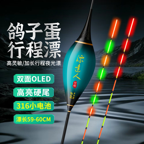 316硬尾双排LED夜光漂咬钩变色电子漂水滴型鸽子蛋行程漂60长浮漂