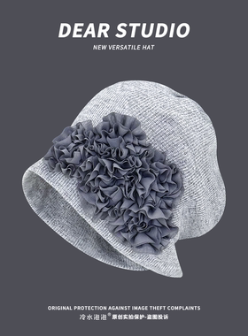 日系复古小众设计感花朵堆堆帽子女秋冬季甜酷百搭显脸小包头帽潮