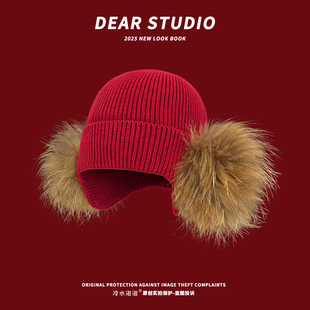 韩系纯色可爱毛球针织帽子女冬季 加厚保暖包头帽百搭显脸小毛线帽